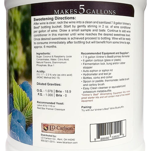 LD Carlson (128oz 1 Vintners Best Blue Raspberry Fruit Wine Base / gallon)