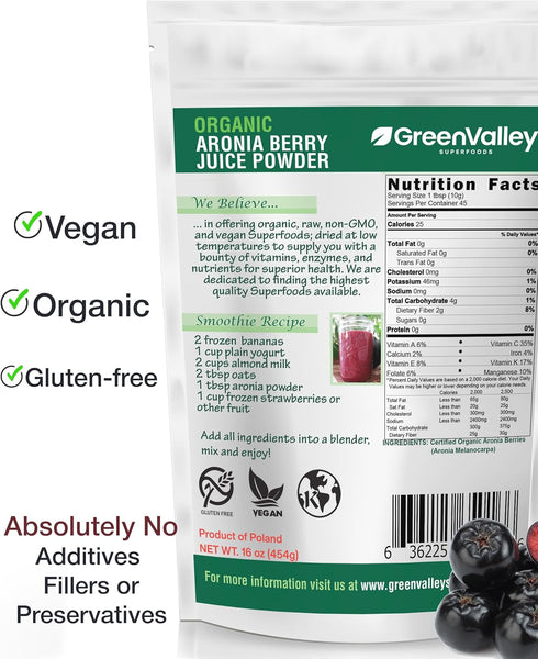 (12 Green Valley Superfoods Organic Aronia Berry Juice Powder, Chokeberry, Antioxidant Rich Anthocyanins Ounce)