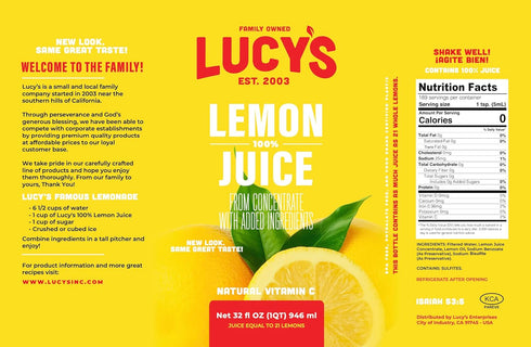 100% 32oz. (2 PACK) Lucy's Family Owned - Lemon Juice Bottle