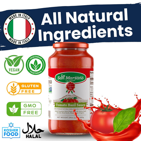 24 oz, La San Marzano Tomato Basil Sauce, Pasta Sauce Made in Italy, All Purpose Tomato Premium Quality, All Natural