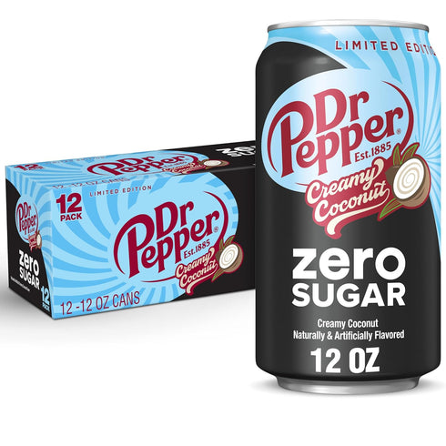 Dr Pepper Zero Sugar Creamy Coconut Soda, 12 fl oz cans, 12