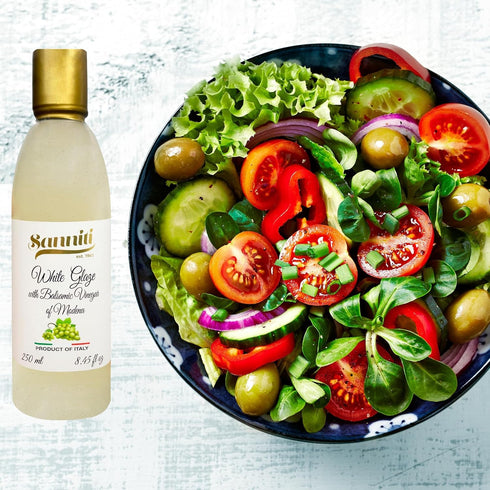 8.45 oz (Pack 2) Sanniti Italian White Glaze with Balsamic Vinegar of Modena | Ideal for Dressing | Delicate Cream