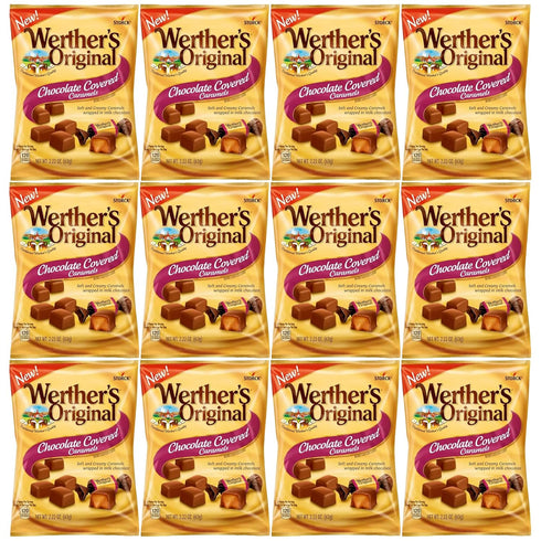 Werther's Original Werthers Original Chocolate Covered Caramels, 2.22 oz Bags Soft & Creamy Caramels