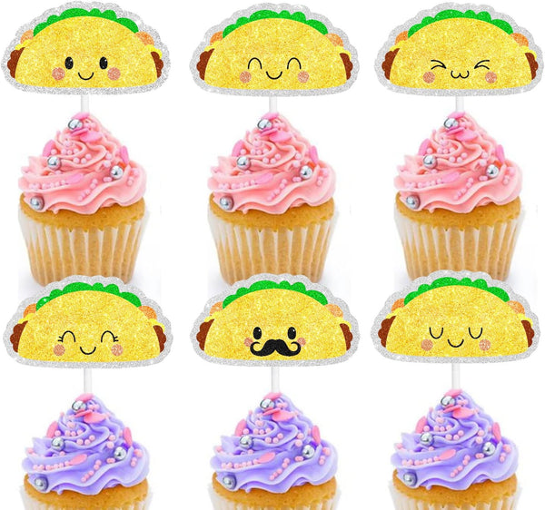 Mexico Taco Dessert Cupcake Toppers, 18 Pcs Picks for Mexican Fiesta Theme Cinco de Mayo Party Decorations