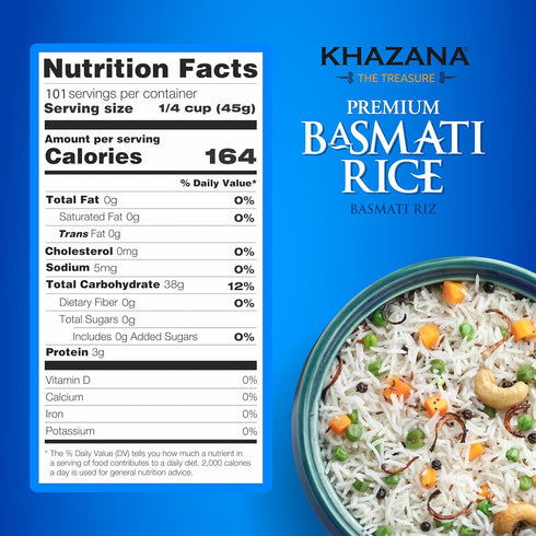 4lb Khazana Authentic Premium Basmati Rice - Resealable Zipper Bag | Non-GMO, Gluten-Free, Kosher & Cholesterol-Free |