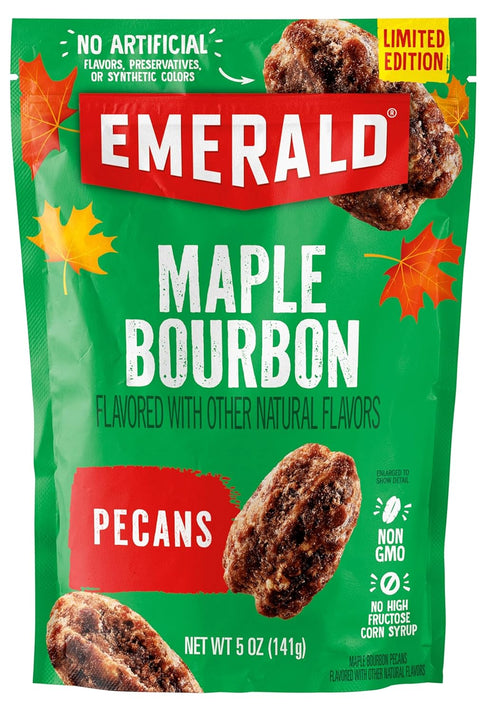 Emerald Maple Bourbon Pecans (1-Pack) | 5oz Resealable Bag | Kosher Dairy