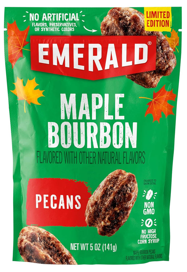 Emerald Maple Bourbon Pecans (1-Pack) | 5oz Resealable Bag | Kosher Dairy