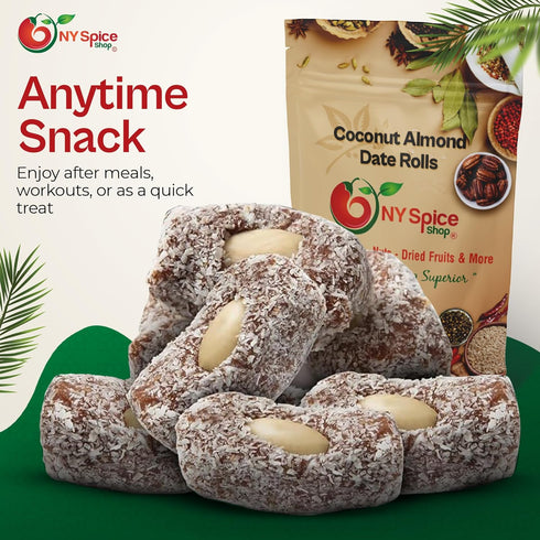 5 NY Spice Shop Dried Coconut Dates - Pound Coconut Almond Date Rolls - Sweet Fruit Almond Dried Dates - Coconut