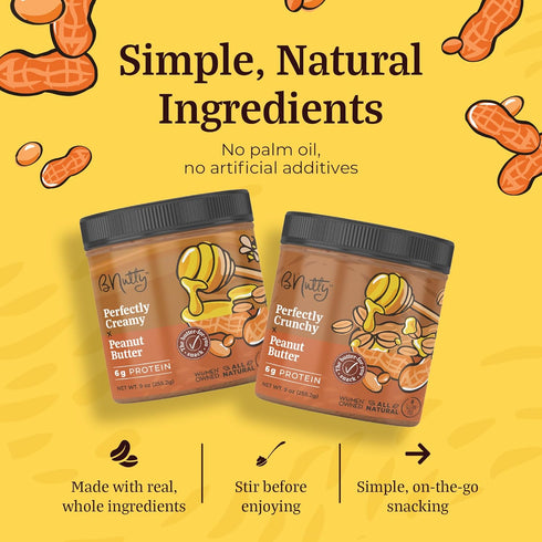 9oz 4-Pack B'Nutty Sweet & Salty Peanut Butter | Simply Irresistible Salted Caramel & Pretzel Peanut Butter |