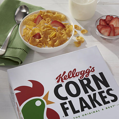 Kellogg's 8 (4 Kelloggs Corn Flakes Cold Breakfast Cereal, Vitamins and Minerals, Healthy Snacks, Family Size, Original