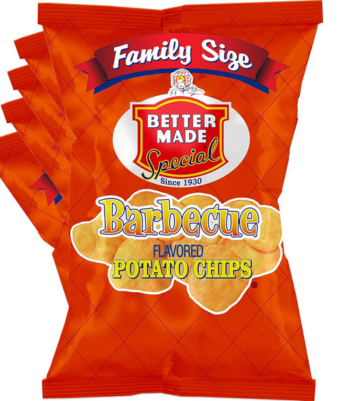 (4) Pack 8.5-9 oz Better Made BBQ Potato Chips - Four - Family Size Bags - Crispy, Crunchy, Salty Snacks Made From