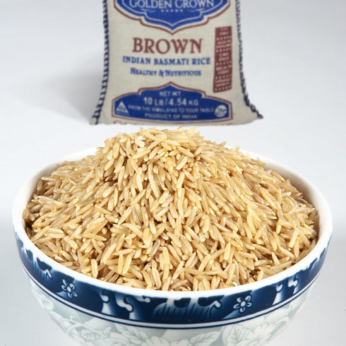 160 oz (10LB) Golden Crown Indian Brown Basmati Rice - | Tasty and Delicious, Flavorful Non Sticky Whole Grains |