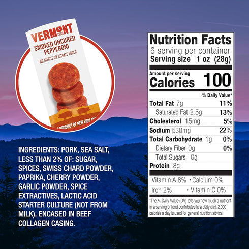 6oz Vermont Smoke & Cure - Uncured Smoked Pepperoni - No Antibiotics or Added Hormones, Perfect for Pizza