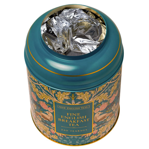 240 New English Teas Song Thrush & Berries Teal Tea Caddy with Breakfast Teabags
