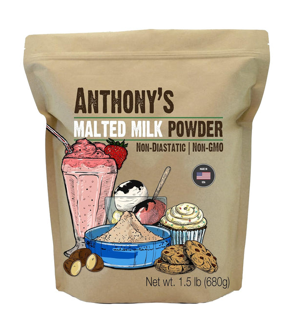 Anthony's Malted Milk Powder 1.5lb, For Ice Cream, Milk Shakes, and Baking,