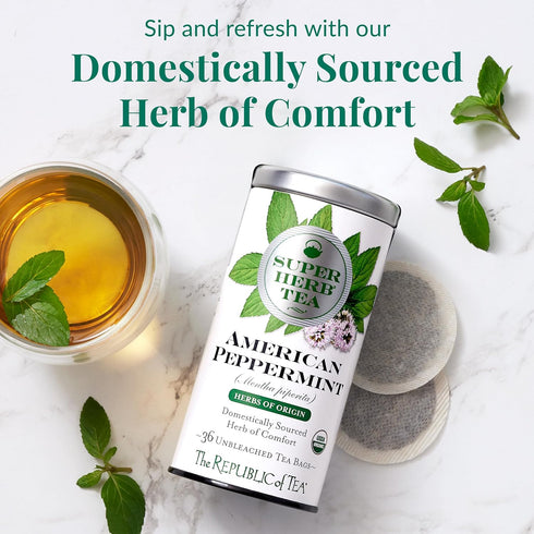 36 The Republic of Tea Organic American Peppermint SuperHerb Tea Tin, Herbal Tea Bags, Naturally Caffeine-Free Herbs
