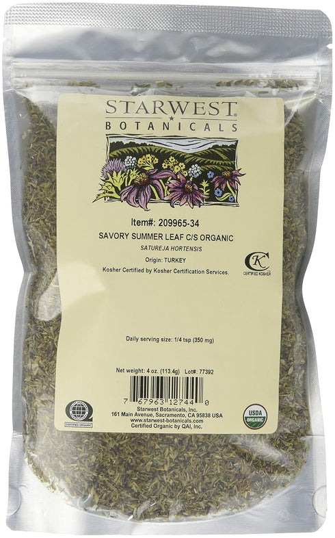 Starwest Botanicals Organic Savory Leaf Cut & Sifted, 4 Ounces