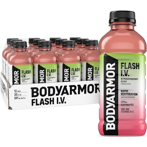 BODYARMOR Flash I.V. Electrolyte Beverage, Strawberry Kiwi, Hydration Drink with Coconut Water