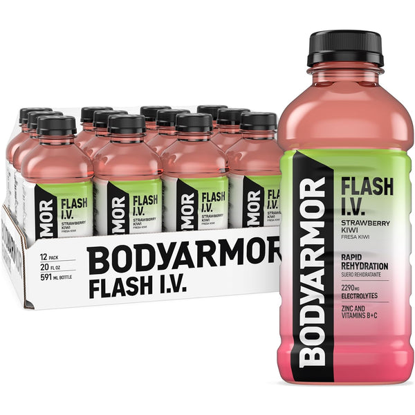 BODYARMOR Flash I.V. Electrolyte Beverage, Strawberry Kiwi, Hydration Drink with Coconut Water
