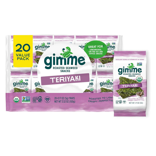 Gimme Seaweed Organic Premium Roasted Seaweed Snacks, Teriyaki, 20 Count, Keto, Vegan,
