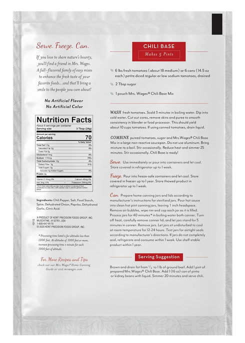 5 oz Packet Pack 12) Mrs. Wages Chili Base Canning Mix | Easy-To-Use | Simple Homemade Chili | Great Flavor | Easy