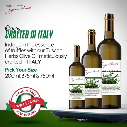 750ml (25oz) Chef Jean Pierre's Tuscan Herb Olive Oil - Naturally Infused, Glass Bottle - Elevate Your Dishes with a
