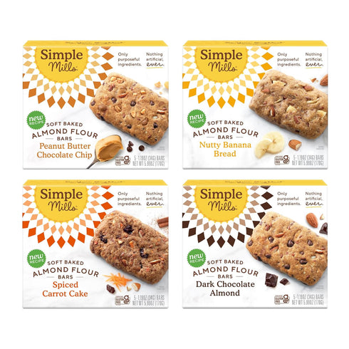 Simple Mills Almond Flour Snack Bars (Nutty Banana, Spiced Carrot Cake, Dark