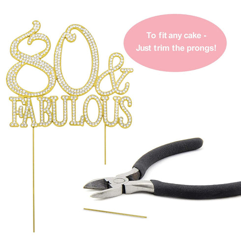 Premium Gold Metal 80 Cake Topper - 80 and Fabulous - 80th Birthday Party Decoration, Sparkly Rhinestone