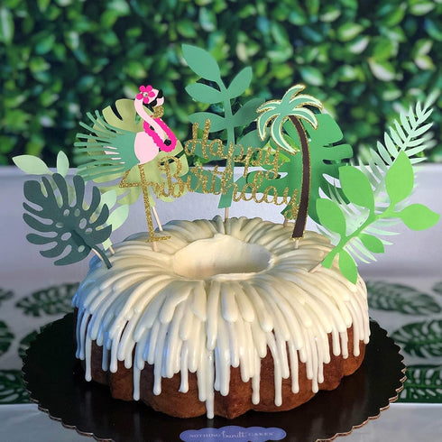 ALISSAR Flamingo and Leaf Cake Topper - Tropical Happy Birthday Decoration Supplies