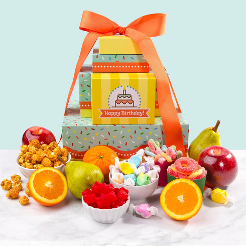Happy Birthday Fruit & Sweets Tower