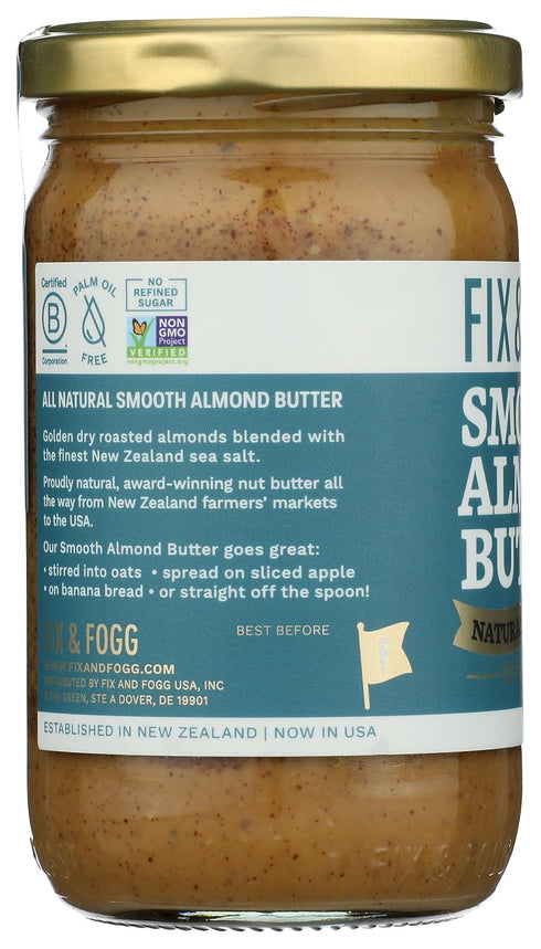 10 oz Fix & Fogg Smooth Almond Butter - Natural Almond Butter Spread, No Added Sugar, No Palm Oil, Non-GMO, Vegan, Keto