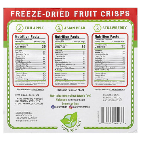 15 (0.35 oz Natures Turn Freeze-Dried Fruit Crisps Healthy, Gluten-Free,Crispy & Delicious, Plant-Based Snack,Ideal