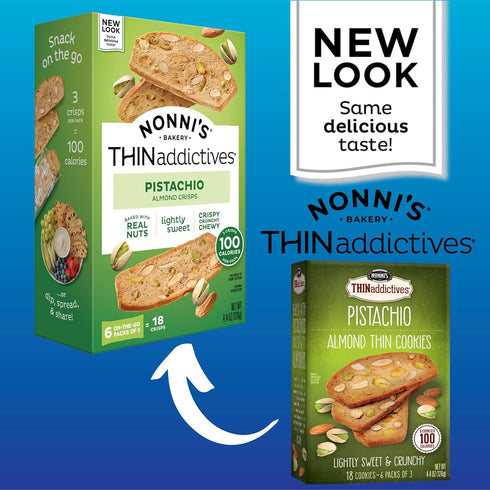 Nonni's Pistachio Almond Thins, 18 Cookies - 6 Packs of 3