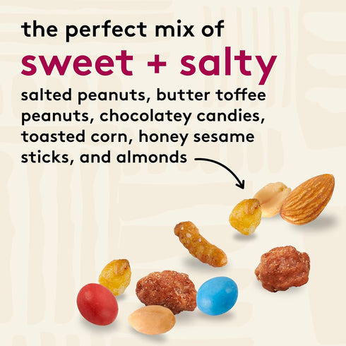 14 oz Snak Club Sweet and Salty Trail Mix with Peanuts, Butter Toffee Peanuts, Chocolatey Candies, Toasted Corn, Honey