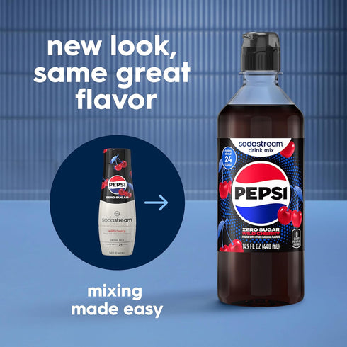 Pack 440ml (Pack 4) SodaStream Pepsi Wild Cherry Zero, MTN Dew Code Red Zero, Starry Zero & Mug Root Zero New Pour