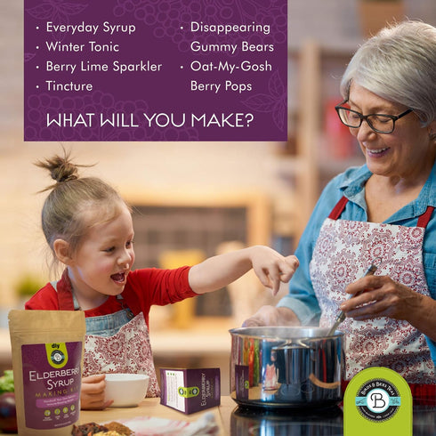 Organic Elderberry Syrup Kit - Make 12-24oz | with Dried Elderberries, Cinnamon, Rosehips, & Ginger - for Adults + Kids