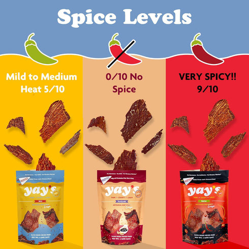 Pack Pack 3 3 (1.75 oz Yay's Beef Jerky Sampler Healthy High-Protein Snacks, Variety of Flavors (Mild, Spicy