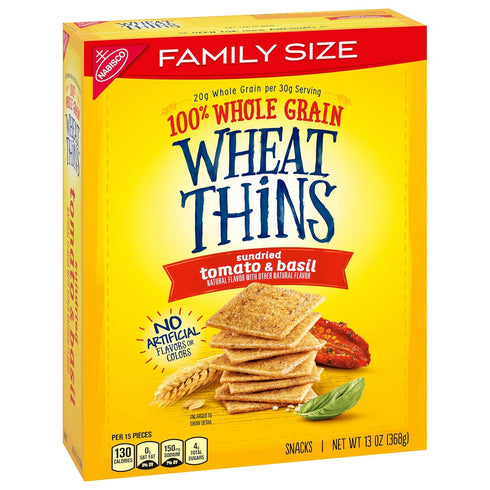 13 oz Wheat Thins Sundried Tomato & Basil Snacks, Whole Grain Wheat Crackers, Snack Crackers, Family Size