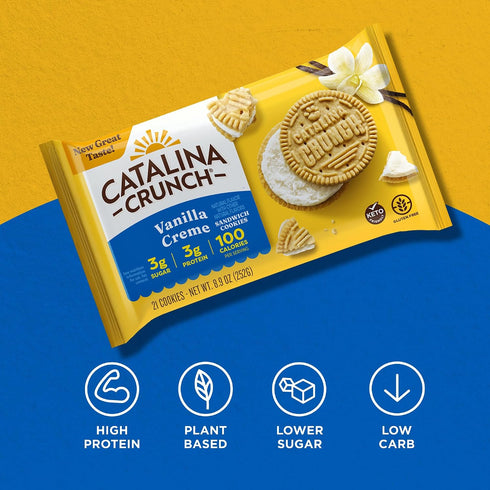4g 8.9 oz. (21 Count) Catalina Crunch Protein Cookies, Protein per Serving - Low-Sugar Sandwich Cookies - Gluten Free