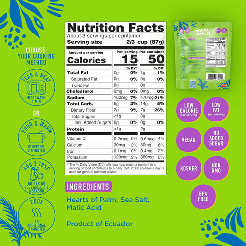 3-Pack 9 Oz Natural Heaven White Rice, Hearts of Palm, Naturally Rich in Potassium, Low-Calorie Veggie Rice, Keto