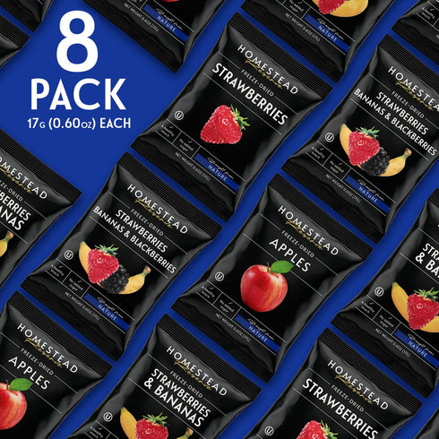 Homestead Reserve Pack 8 (0.6oz Packs Freeze Dried Fruit Snacks, of Each) Bulk Freeze-Dried Fruit for Home or Travel