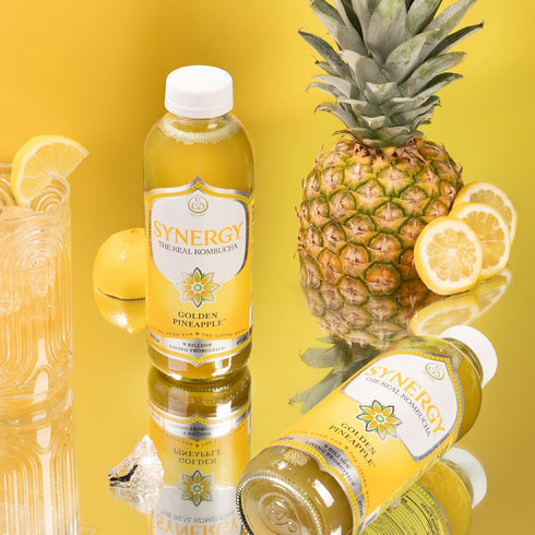 16 oz Immune SYNERGY The Real Kombucha - Golden Pineapple - fl Bottle - Raw Probiotic Drink for Gut Health and Support