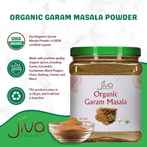 Jiva Organics Organic Garam Masala Powder 1 Pound Bulk Jar - NON-GMO, Salt Free, Premium Indian Spice Blend
