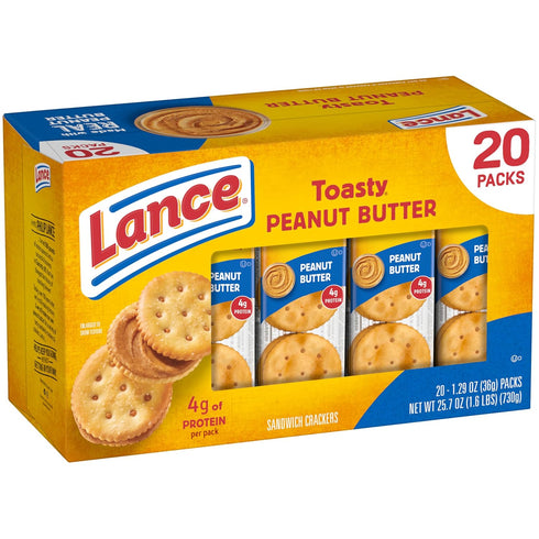 20 Packs, 6 Lance Sandwich Crackers, Toasty Peanut Butter, Individually Wrapped Sandwiches Each
