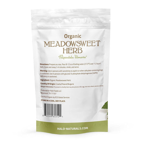 Halo Naturals Organic Meadowsweet Herb Cut & Sifted - 4 Ounces, USDA Certified, Resealable Pouch