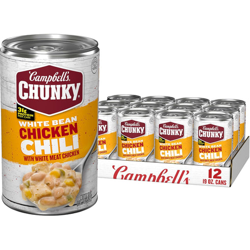 Campbells Chunky White Bean Chicken Chili, 19 oz Can (Pack of 12)