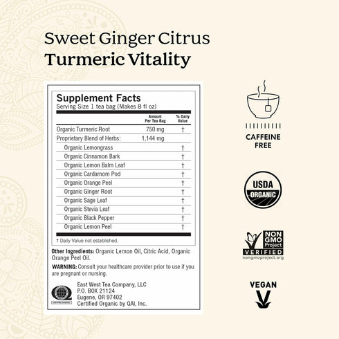 16 Pack (4 Packs) Yogi Tea Sweet Ginger Citrus Turmeric Vitality - Bags per - Organic Ginger & Turmeric Root Tea