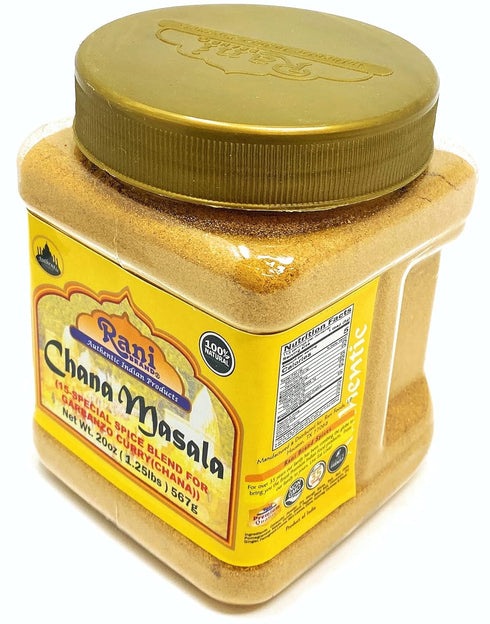 15-Spice 20oz (1.25lbs) 567g Rani Chana Masala (Garbanzo Curry Blend) PET Jar ~ All Natural | Vegan | No Colors |