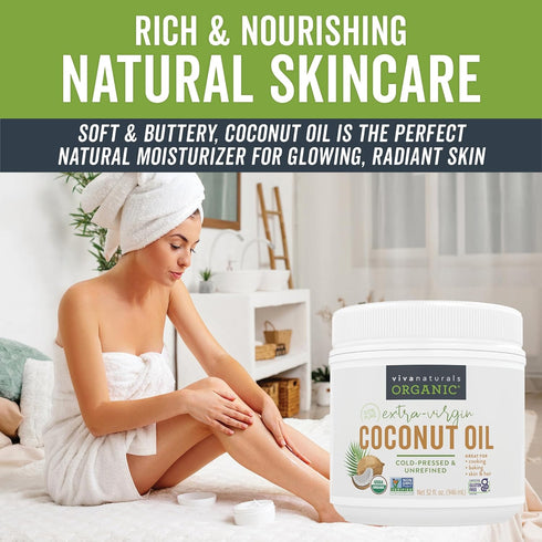 32 oz Viva Naturals Organic Coconut Oil, fl Unrefined, Cold-Pressed Extra Virgin Coconut Oil, USDA Organic & Non-GMO