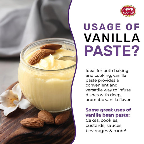 Spicy World 4oz 100% Vanilla Bean Paste Jar - All Natural & Pure - Made with Organic Agave Syrup - For Cooking, Baking